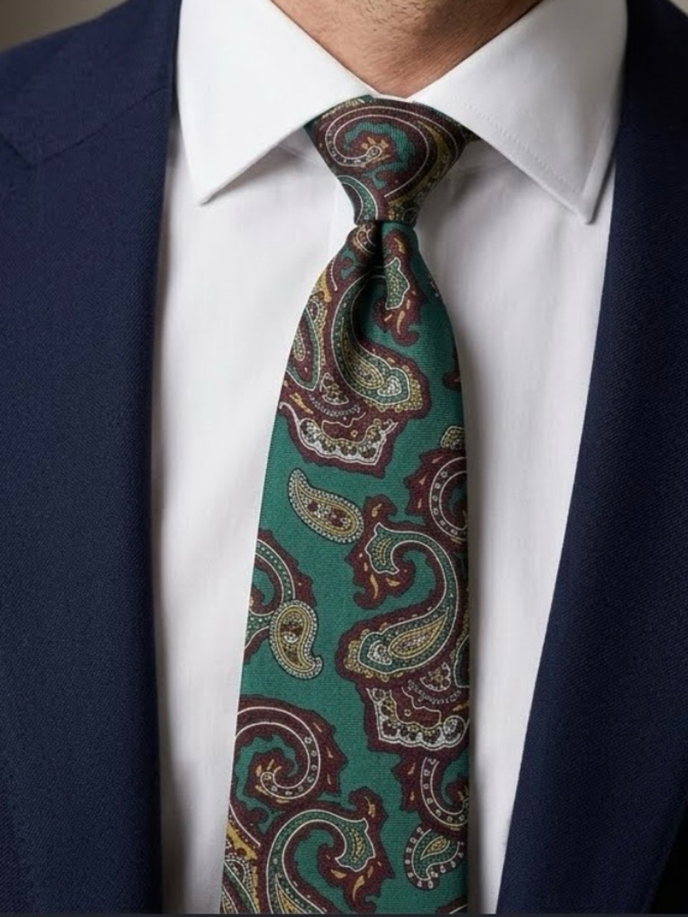 Christian Dior Monsieur Green Paisley Silk Necktie Mens Fashion